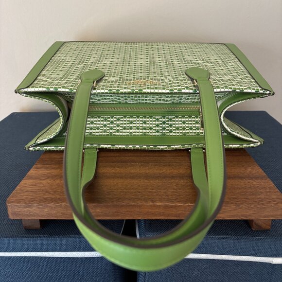 Kate Spade Ellie Green and White Woven Patterned Large Tote - Picture 5 of 10